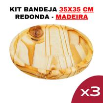 Kit Bandeja de Madeira 35x35 - Modelo Circular - Circular-Design-Elegante-Decoração-Rústica-Sustentável - Senhora Madeira