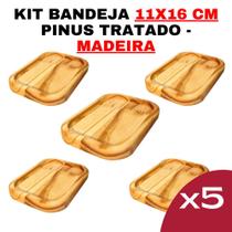 Kit Bandeja de Madeira - Kit Tamanho Nº6 Cozinha - Madeira Maciça - Jogo de Cozinha - Peça Organizadora - Suporte em Pinus