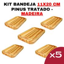 Kit Bandeja de Madeira - Kit Tamanho Nº8 Cozinha - Madeira Maciça - Jogo de Cozinha - Peça Organizadora - Suporte em Pinus