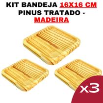 Kit Bandeja de Madeira - Kit Tamanho Nº9 Cozinha - Madeira Maciça - Jogo de Cozinha - Peça Organizadora - Suporte em Pinus