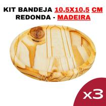 Kit Bandeja de Madeira Pinus 10,5x10,5 - Modelo Circular - Sustentável-Decoração-Rústica-Design-Elegante-Circular