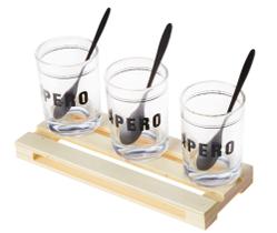 Kit bandeja de plástico com 3 molheiras de vidro e 3 colheres 20 x 8 - Lyor