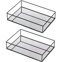 kit Bandeja Decorativa Metal Espelhada Preta Multiuso Kit