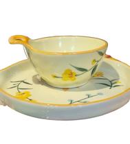 KIT Bandeja e Bowl de Cerâmica Servir Amarelo Floral Delicado Porta Petiscos Frios Aperitivos Mesa