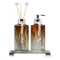 Kit Bandeja Espelhada Saboneteira Aromatizador Ambiente Duo Kit Bandeja Espelhada Saboneteira Aromatizador Ambiente Duo