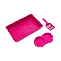 Kit Bandeja Higiênica Four Plastic para Gatos Rosa