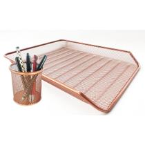 Kit Bandeja Organizadora e Porta Caneta Escritório Rose Gold