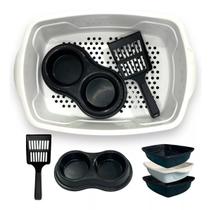 Kit Bandeja Para Areia Com Peneira + Pá E Comedouro P/ Gato