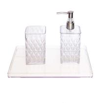 Kit bandeja para lavabo decorativa cristal porta escova dentes sabonete líquido pia banheiro bancada