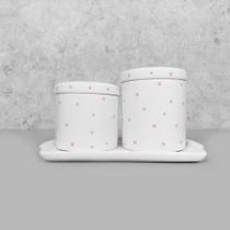 Kit Bandeja Porta Algodão E Cotonete Porcelana Nuvem Rosa Poá
