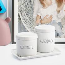Kit Bandeja Porta Algodão E Cotonete Porcelana Words