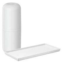Kit Bandeja Retangular Decorativa e Porta Escova de Dentes com Tampa Branco Plástico Banheiro Kit Bandeja Retangular Decorativa e Porta Escova de Dentes com Tampa Branco Plástico Banheiro