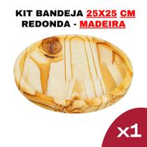 Kit Bandejas de Madeira Pinus 25cm x 25cm - Modelo Circular -