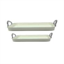 Kit Bandejas Decorativas Retangulares Branca Alça Prateada