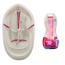 Kit Banheira 22L Plastibaby Roupão Saboneteira Escova Pente Para Bebê Kit banho Mamita