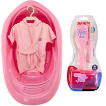 Kit Banheira 22L Plastibaby Roupão Saboneteira Escova Pente Para Bebê Kit banho mamita Rosa Azul