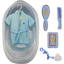 Kit Banheira 22L Plastibaby Roupão Saboneteira Escova Prendedor de Chupeta Pente Para Bebê Rosa Azul - PLASTIBRASIL