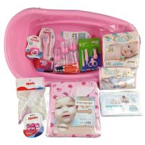 Kit banheira bebe + chupeta fralda mamadeira e vários itens para o enxoval do bebe rosa - LET BABY BOLSAS DE MATERNIDADE