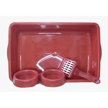 Kit Banheira Caixa de Areia Higiênica Para Gato Gatos com Pá Comedouro e Bebedouro - 2dpet
