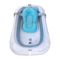 Kit Banheira Com Termômetro Para Bebê + Almofada Azul Tibaby