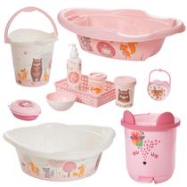 Kit banheira de bebê plasutil 7 peças kit higiene bacia lixeira balde menino e menina