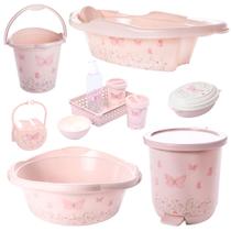 Kit banheira de bebê plasutil 7 peças kit higiene bacia lixeira balde menino e menina