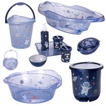 Kit banheira de bebê plasutil 7 peças kit higiene bacia lixeira balde menino e menina