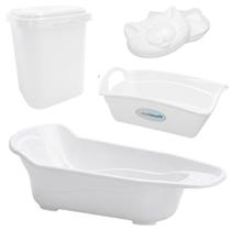 Kit banheira do bebe 20 litros plastibaby 4 peças lixeira clean 4,5l organizador saboneteira