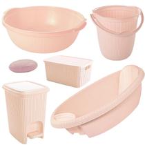 Kit banheira do bebê trama plasutil banheira saboneteira bacia balde e lixeira todas as cores
