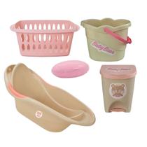 Kit banheira infantil usual saboneteira cesto multiuso balde lixeira baby bear