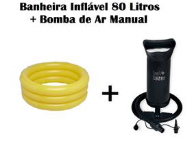 kit Banheira Inflável Infantil 80 litros Amarela + Bomba de ar manual Diversão Garantida