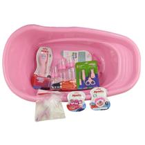 Kit banheira + mamadeira chupeta e outros rosa