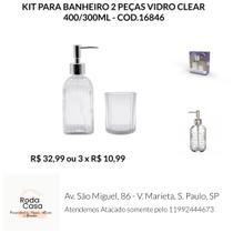 Kit Banheiro 02 Peças Vidro Clear 400/300ML - RODA CASA