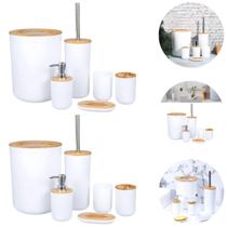 Kit Banheiro 12 pçs Bambu Lixeira 5l Escova Sanitária Lavabo