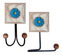 Kit banheiro 2 peças. 1 Toalheiro Duplo + 1 porta papel higiênico Artesanal Flor Madeira