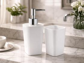 Kit Banheiro 2 Peças Branco com Dispenser e Porta Escovas Multiuso Kit Banheiro 2 Peças Branco com Dispenser e Porta Escovas Multiuso