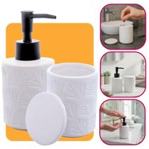 Kit Banheiro 2 Peças Cerâmica Wolff Leaf Sofisticado Moderno Branco E Preto Porta sabonete Liquido