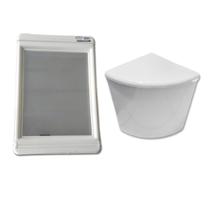 Kit banheiro 2 peças , Espelho com porta objetos e lixeira de canto