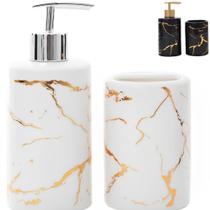 Kit Banheiro 2 Peças Porcelana Dispenser Sabonete E Porta Escova Pedra Mármore Cores Variadas Wincy - Wincy Home