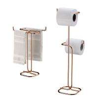 Kit Banheiro 2 Peças Porta Papel Higiênico Duplo Chão Toalheiro Bancada Cobre Rose Gold - Future