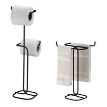 Kit Banheiro 2 Peças Porta Toalha Toalheiro Duplo Suporte Papel Higiênico Preto Fosco - Future