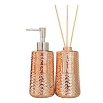 Kit Banheiro 2 Peças Rosê Difusor Dispenser Saboneteira