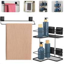 Kit Banheiro 2 Peças Suporte Porta Shampoo Porta Toalha Duplo Fixação Ventosa Preto Fosco Arthi Kit Banheiro 2 Peças Suporte Porta Shampoo Porta Toalha Duplo Fixação Ventosa Preto Fosco Arthi