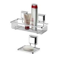 Kit Banheiro 2 Peças Suporte Porta Shampoo Saboneteira Ventosa Cromado - Future