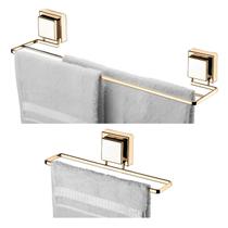 Kit Banheiro 2 Peças Suporte Porta Toalha Toalheiro Duplo Ventosa Dourado - Future Kit Banheiro 2 Peças Suporte Porta Toalha Toalheiro Duplo Ventosa Dourado - Future