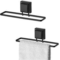 Kit Banheiro 2 Suporte Porta Toalha Toalheiro 25cm Ventosa Preto Fosco - Future Kit Banheiro 2 Suporte Porta Toalha Toalheiro 25cm Ventosa Preto Fosco - Future
