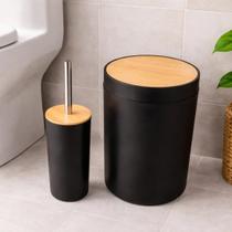 Kit Banheiro 2pçs Lixeira C/ Tampa Bambu E Escova Sanitária Kit Banheiro 2pçs Lixeira C/ Tampa Bambu E Escova Sanitária