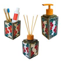 Kit Banheiro 3 Pçs Pedra Sabão Saboneteira Aromatizador Luxo Kit Banheiro 3 Pçs Pedra Sabão Saboneteira Aromatizador Luxo