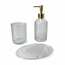 Kit Banheiro 3 pçs Vidro Transparente Sabonete Líquido 400ml Kit Banheiro 3 pçs Vidro Transparente Sabonete Líquido 400ml