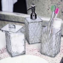 Kit Banheiro 3 Peças Acrílico Transparente Glamour Plasútil para Lavabo e Decoração